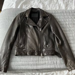 All Saints Dark Grey Leather Jacket Size 4